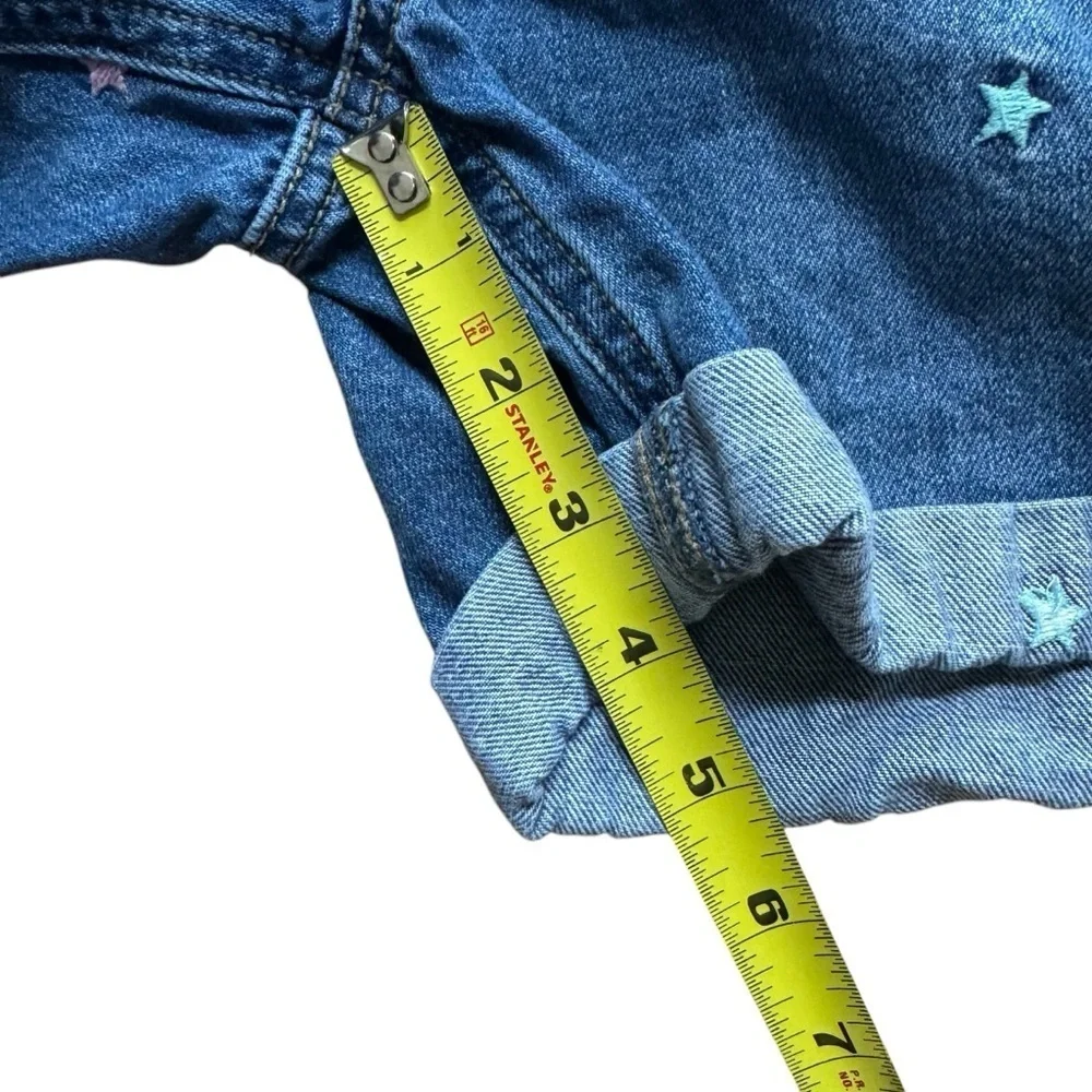 Gap Girls Embroidered Stars Blue Denim Jean Shortalls Overall Size XL 12-13
